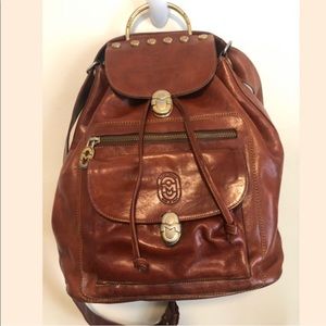 Marino Orlandi Italian Brown Leather Backpack GUC